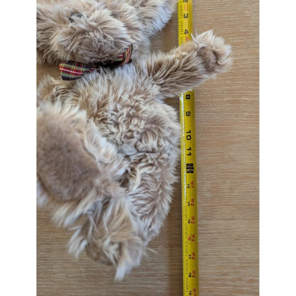 Vintage Gund Shaggy Brown Dog Plush Plaid Bow Tie‎ Soft Stuffed Animal Puppy Toy